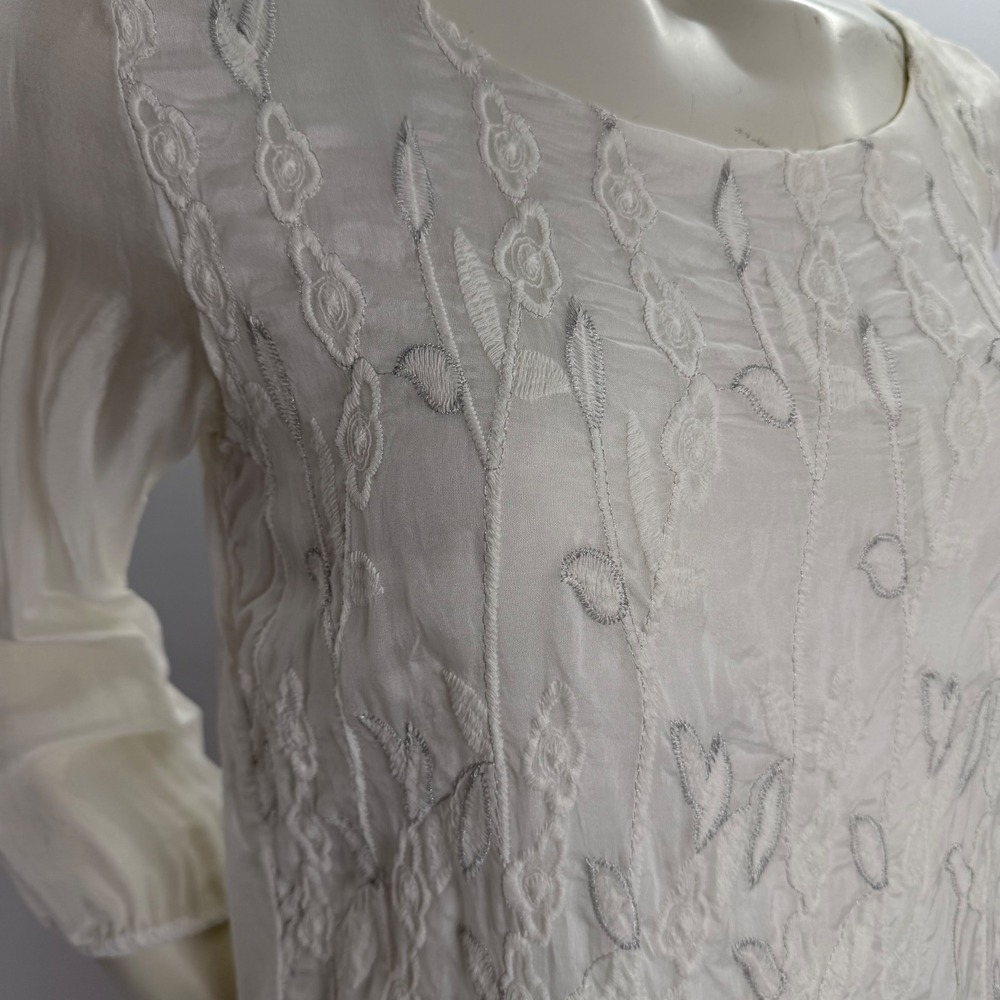 Vintage Handmade Silk Embroidered Blouse | Sheer Boho Ballet Wrap Aesthetic S - Picture 7 of 7
